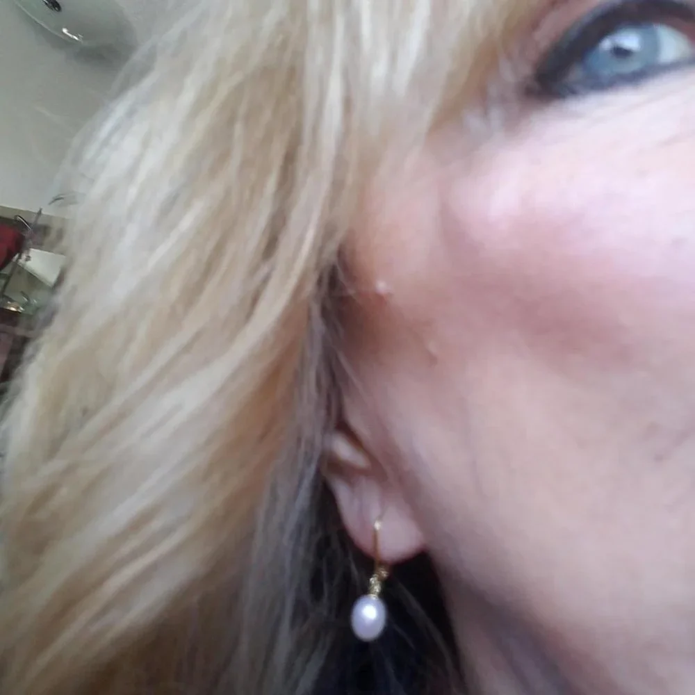 Girls Yellow Gold Handpicked Leverback Dangle Stud Pearl Earrings - Picture 6 of 8